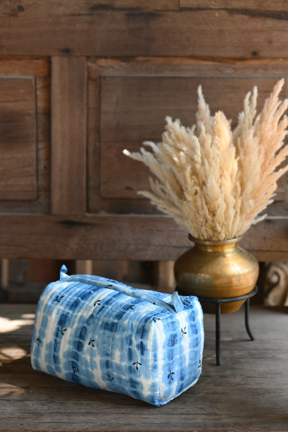 Ekaurr Indigo Tie Dye Pouch handcrafted fabric pouch in hand tie-dyed natural indigo with organic pattern variation, artisan Indian textile accessory for gifting jewellery storage and everyday use
