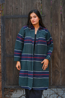 Ekaurr BIGDI Into the Depth Coat cotton quilted reversible coat in deep tonal layers of indigo or navy evoking oceanic depth, artisan slow fashion outerwear for women from the BIGDI Blazers Coats and Robes collection