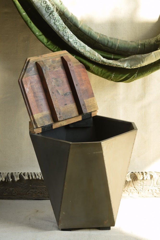 Ekaurr Iron-Clad Hexa Coffee Table with lid open revealing spacious hidden storage compartment inside