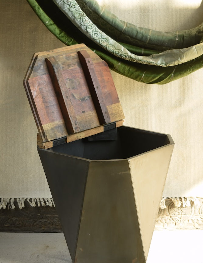 Ekaurr Iron-Clad Hexa Coffee Table with lid open revealing spacious hidden storage compartment inside