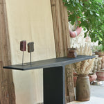 Ekaurr Iron Console with matte black finish, clean lines and central vertical support, minimalist industrial entryway or sofa console table
