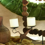 Ekaurr Iron Shear Twin Candle Holder inspired by vintage iron shears, hand-forged with weathered antique finish and symmetrical twin candle cup design