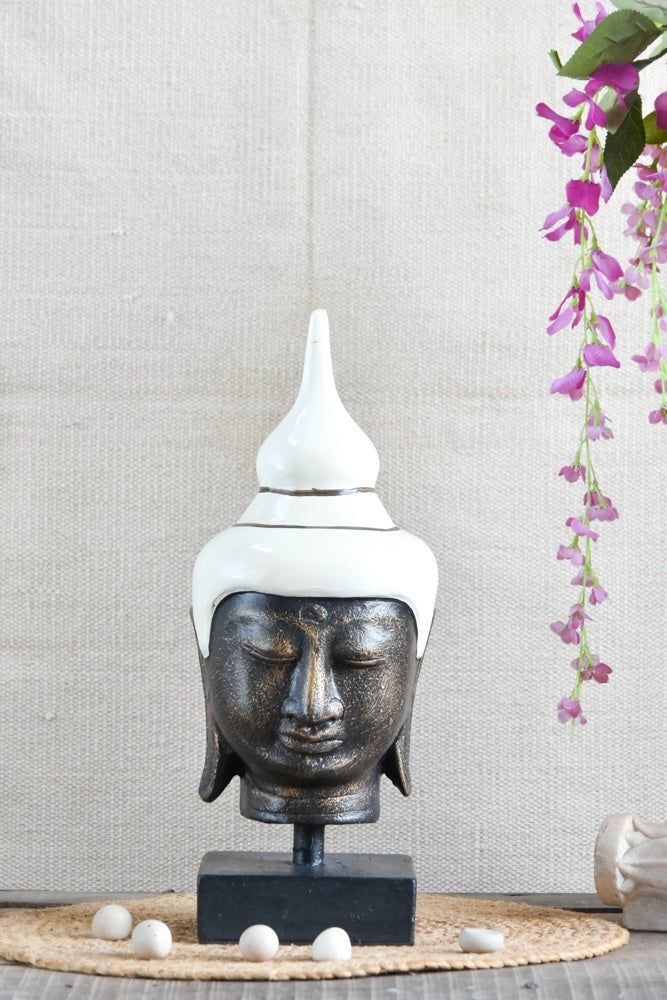 Ekaurr Ivory Calm Buddha handcrafted ceramic figurine in a soft ivory matte finish, serene minimalist spiritual sculpture for modern homes and meditation corners
