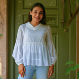 Ekaurr BIGDI Ivory Ease Cotton Top finest cotton summer top in clean soft ivory with an effortlessly relaxed silhouette, artisan slow fashion top for women from the BIGDI summer pastel collection
