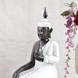 Ekaurr Ivory Grace Buddha handcrafted ceramic figurine in soft ivory finish with a graceful meditative posture, spiritual home decor sculpture for shelves or sacred spaces