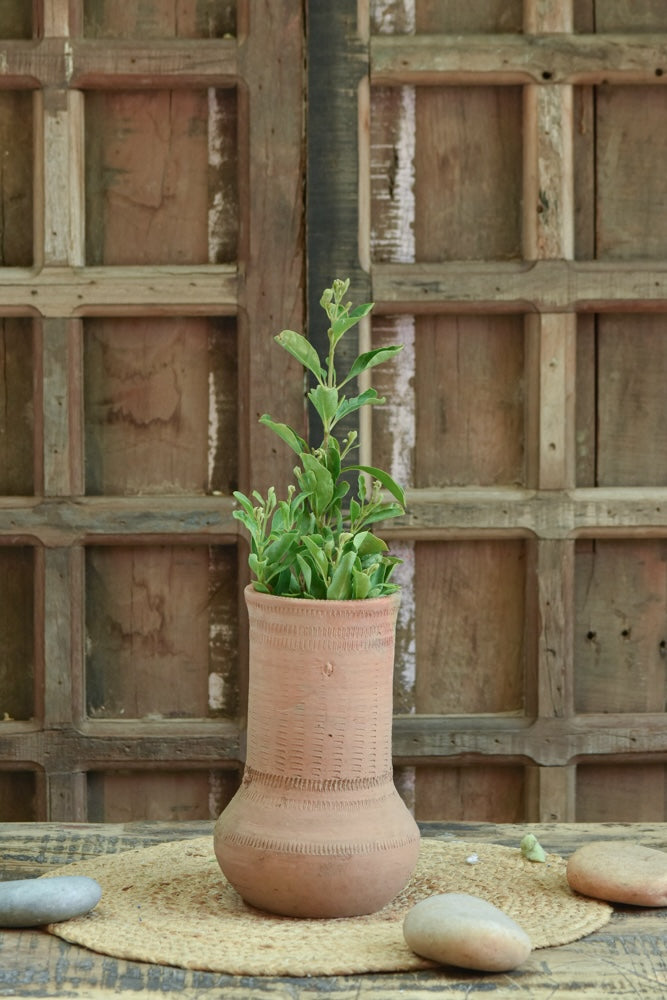 Ekaurr Kalash-Base Terracotta Planter handmade by rural Indian women artisans in traditional kalash-base form, earthy natural terracotta finish for indoor or outdoor planting