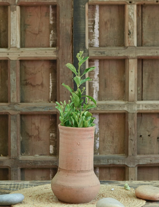 Ekaurr Kalash-Base Terracotta Planter handmade by rural Indian women artisans in traditional kalash-base form, earthy natural terracotta finish for indoor or outdoor planting