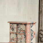 Close-up of Ekaurr Kantha Cladded Chest showing intricate Kantha embroidery and fabric texture on drawer fronts
