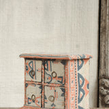 Close-up of Ekaurr Kantha Cladded Chest showing intricate Kantha embroidery and fabric texture on drawer fronts
