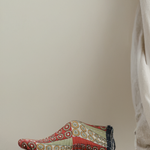 Ekaurr Kantha Craft Shoe Mold Decor vintage cobbler's wooden mold wrapped in hand-stitched upcycled Kantha fabric with vibrant colours and traditional patterns