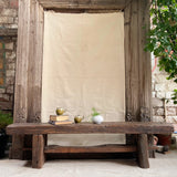 Ekaurr Knock-Down Reclaimed Wood Bench with visible grain, natural patina and knock-down joinery system, rustic heritage bench for entryway or living room