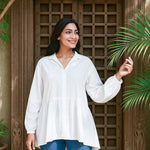 Ekaurr BIGDI Kora Flare Cotton Shirt finest cotton summer shirt in natural kora unbleached cotton with a flared relaxed silhouette, artisan slow fashion top for women from the BIGDI summer collection