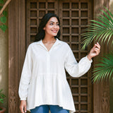 Ekaurr BIGDI Kora Flare Cotton Shirt finest cotton summer shirt in natural kora unbleached cotton with a flared relaxed silhouette, artisan slow fashion top for women from the BIGDI summer collection