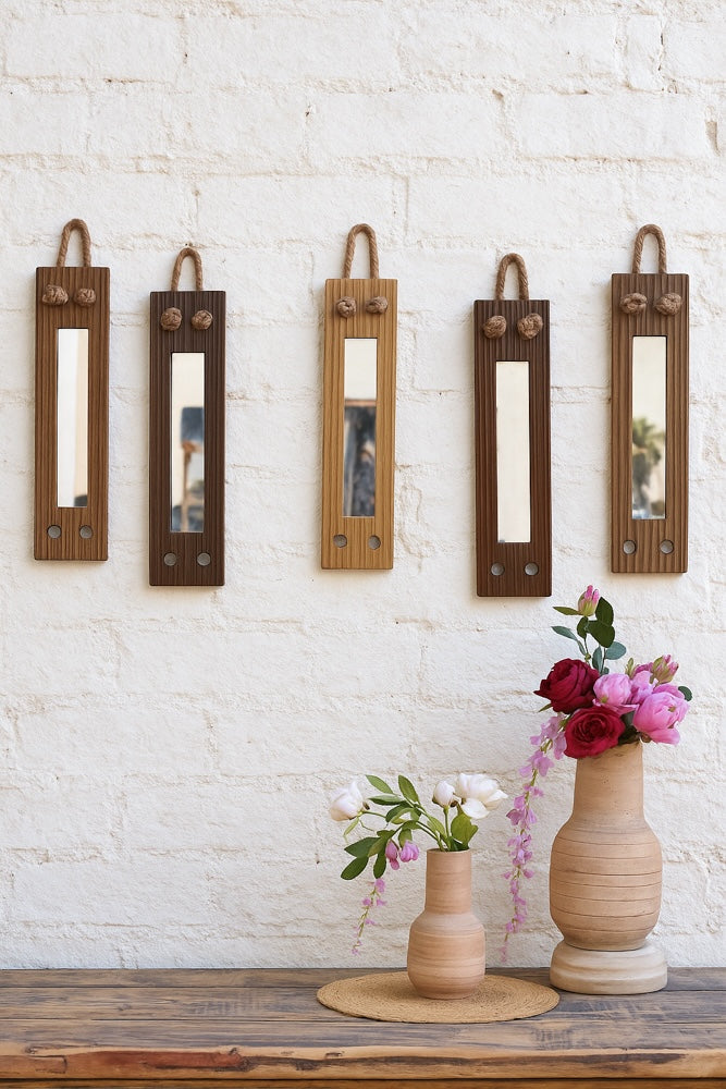 Ekaurr Ladder Step Hanging Mirror reclaimed wood ladder-form wall mirror with multiple rungs each holding a mirror panel or reflective element, artisan rustic wall mirror for entryways living rooms and boho-inspired home styling