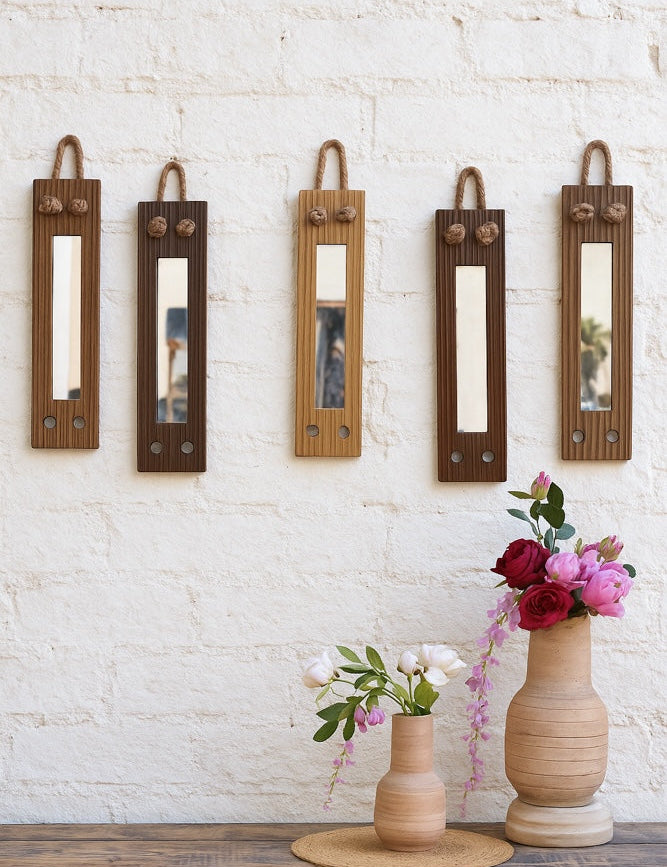Ekaurr Ladder Step Hanging Mirror reclaimed wood ladder-form wall mirror with multiple rungs each holding a mirror panel or reflective element, artisan rustic wall mirror for entryways living rooms and boho-inspired home styling