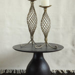 Ekaurr Lattice Glow Iron Candle Holder set of 2 with elegant lattice-style iron body, graceful curves and sturdy curled base, hand-forged pillar candle holders