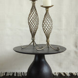 Ekaurr Lattice Glow Iron Candle Holder set of 2 with elegant lattice-style iron body, graceful curves and sturdy curled base, hand-forged pillar candle holders