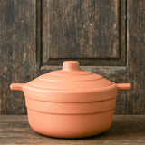 Ekaurr Lidded Terracotta Stew Serving Pot handmade natural clay pot with fitted lid crafted by rural Indian artisans, earthy artisan kitchen essential for slow-cooked stews gravies and oven-to-table conscious dining