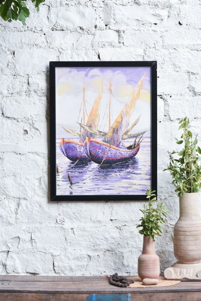 Ekaurr Lilac Voyage painting with a dreamy journey-inspired composition in soft lilac lavender and muted purple tones, handcrafted expressive home decor for bedrooms living rooms and romantic interior styling