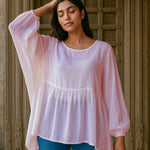 Ekaurr BIGDI Lina Cotton Top finest cotton summer top in a soft delicate pastel tone with a graceful relaxed silhouette, artisan slow fashion top for women from the BIGDI summer collection