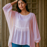 Ekaurr BIGDI Lina Cotton Top finest cotton summer top in a soft delicate pastel tone with a graceful relaxed silhouette, artisan slow fashion top for women from the BIGDI summer collection