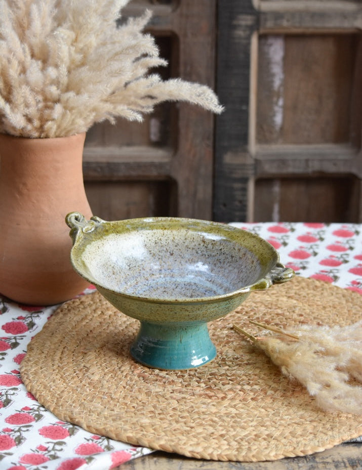 Ekaurr Fruit Bowl handmade ceramic by artist Liora in organic form with hand-glazed surface at 9.5x7.5x4 inches, microwave and oven safe artisan charity collection piece for kitchens and dining styling