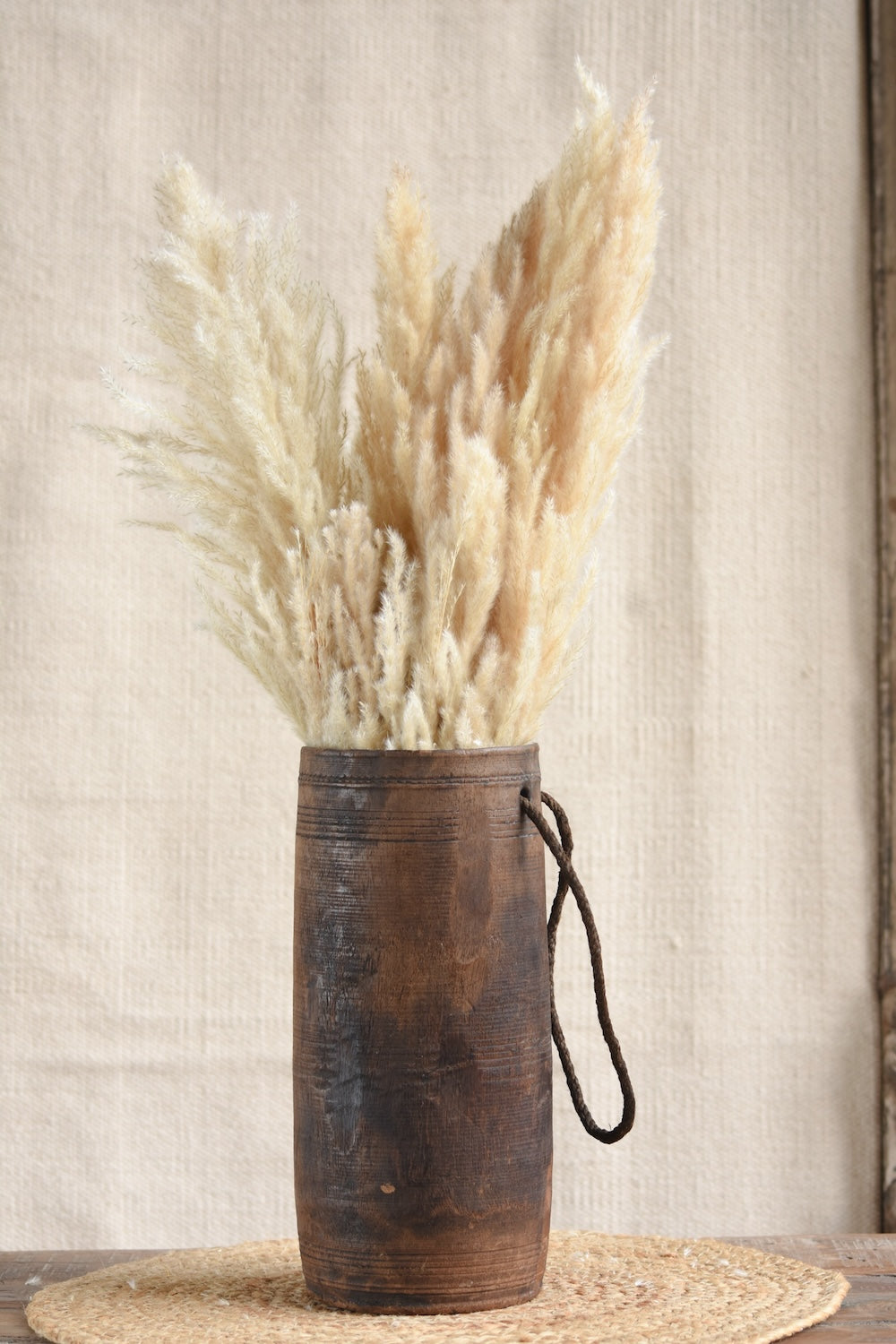 Ekaurr Long Wooden Pot Large – tall vintage reclaimed wood elongated planter with unique patina, ideal for plants, dried stems, or rustic indoor decor