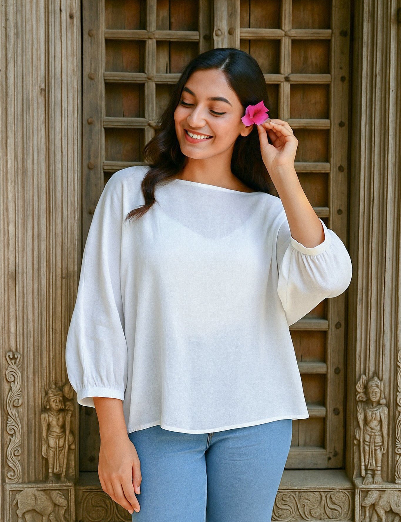 Ekaurr BIGDI Luma Cotton Top finest cotton summer top in a luminous light-toned pastel with a clean minimal silhouette, artisan slow fashion top for women from the BIGDI summer pastel collection