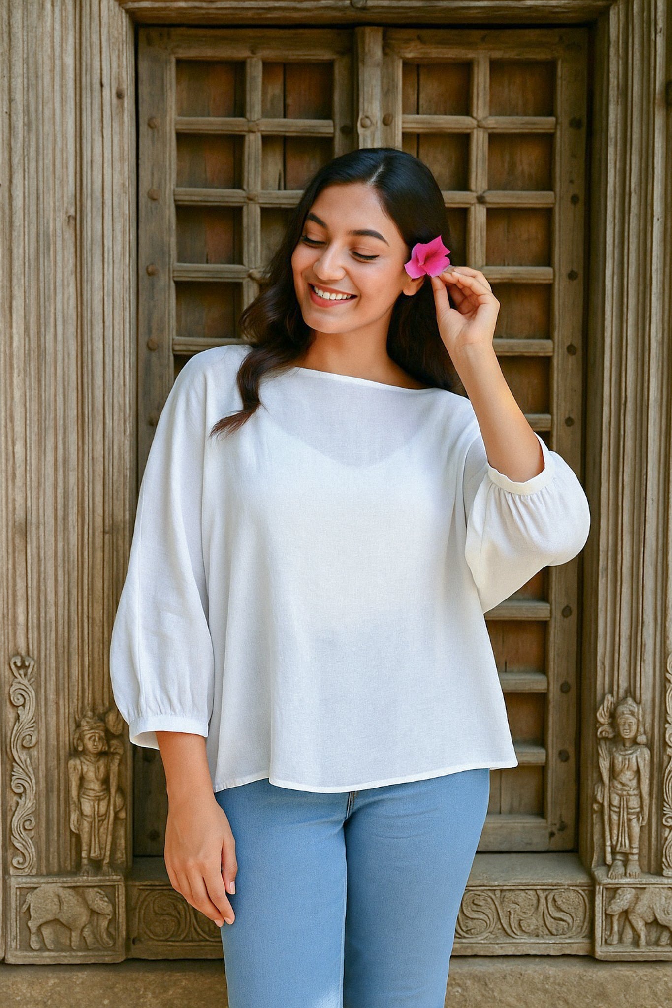 Ekaurr BIGDI Luma Cotton Top finest cotton summer top in a luminous light-toned pastel with a clean minimal silhouette, artisan slow fashion top for women from the BIGDI summer pastel collection