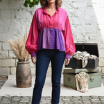 Ekaurr BIGDI Magenta Bloom Peplum Top finest cotton summer top in vibrant magenta with a flared peplum hem and blooming floral character, artisan slow fashion top for women from the BIGDI summer collection
