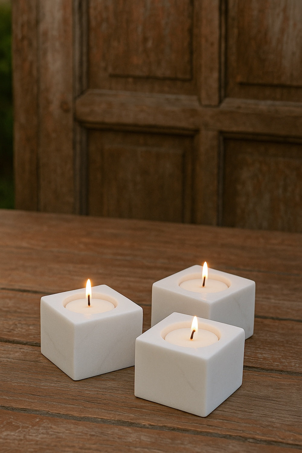 Ekaurr Marble Cubical Tea Light Holder polished natural white marble cube with carved tea light well, elegant minimal stone candle holder for dining tables and refined home decor