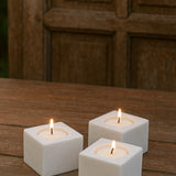 Ekaurr Marble Cubical Tea Light Holder polished natural white marble cube with carved tea light well, elegant minimal stone candle holder for dining tables and refined home decor