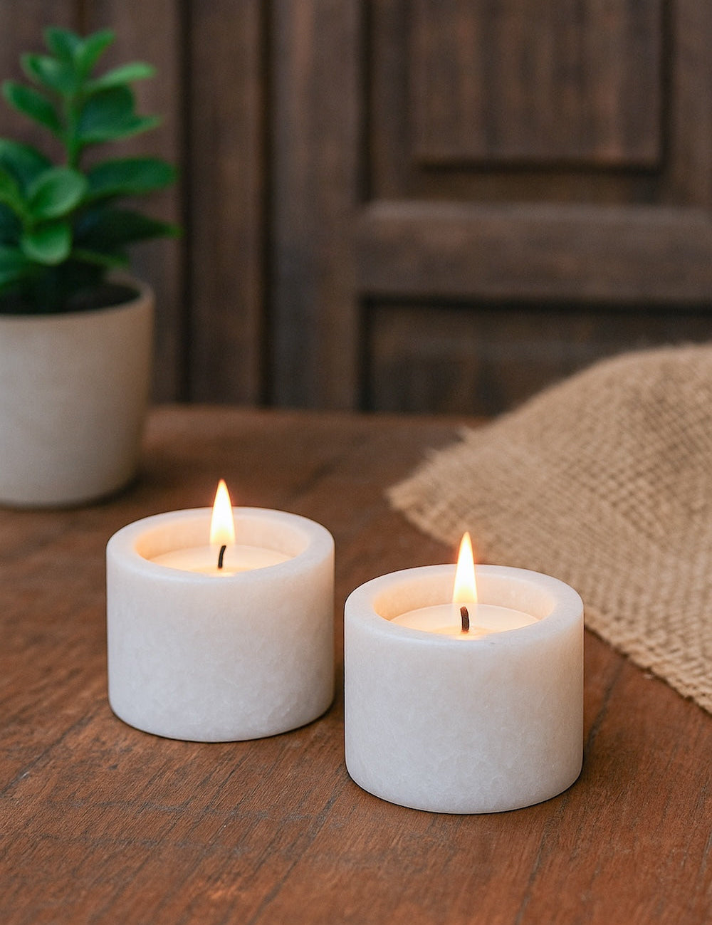 Ekaurr Marble Cylindrical Tea Light Holder smooth polished natural marble cylinder with recessed tea light well, refined artisan stone candle holder for tables altars and luxury home styling