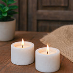 Ekaurr Marble Cylindrical Tea Light Holder smooth polished natural marble cylinder with recessed tea light well, refined artisan stone candle holder for tables altars and luxury home styling