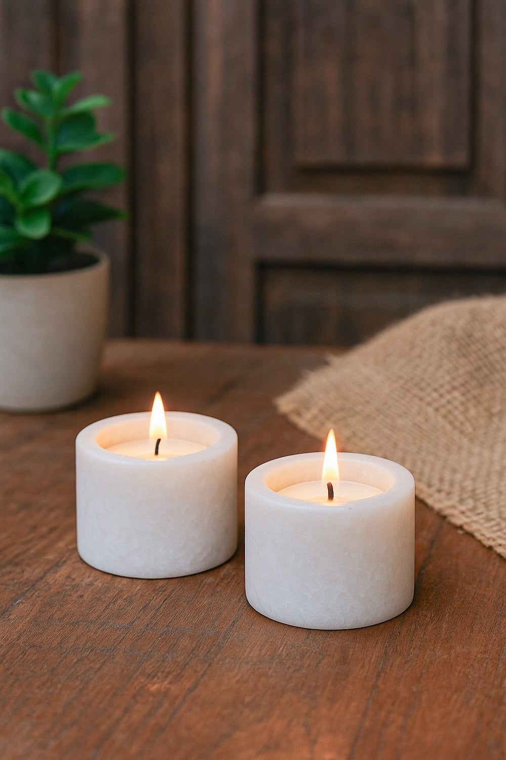 Ekaurr Marble Cylindrical Tea Light Holder smooth polished natural marble cylinder with recessed tea light well, refined artisan stone candle holder for tables altars and luxury home styling