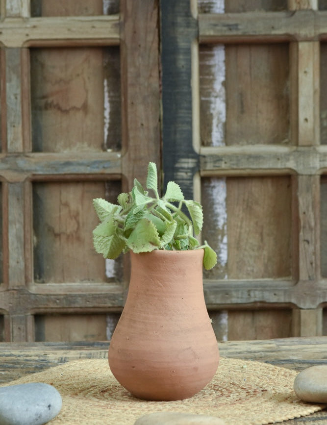 Ekaurr Matka Inspired Curve Terracotta Pot handmade by rural Indian women artisans with a gentle curved matka silhouette, natural earthy finish for plants or decorative display