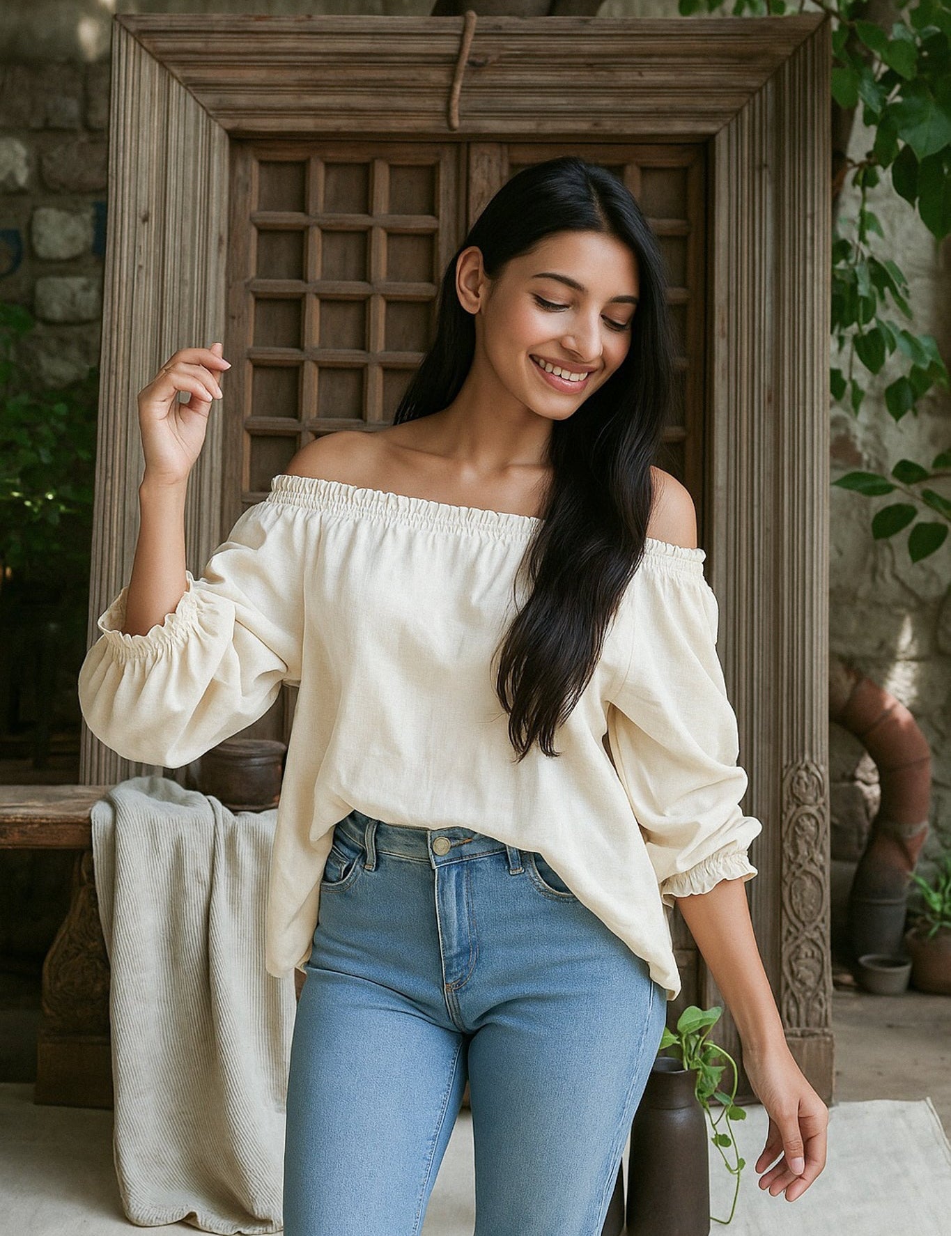 Ekaurr BIGDI Mehak Yellow Cotton Top finest cotton summer top in warm fragrant yellow with a soft relaxed silhouette, artisan slow fashion top for women from the BIGDI summer pastel collection
