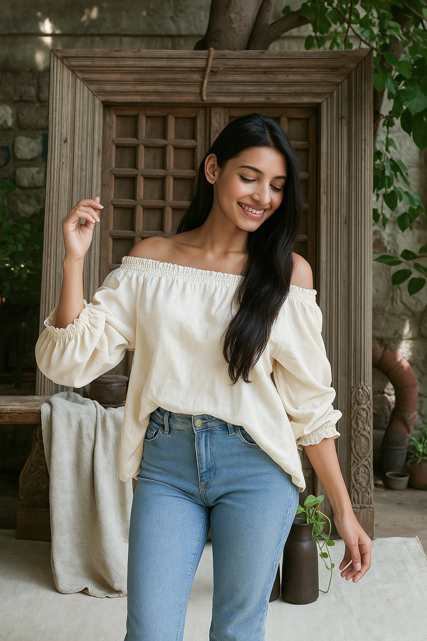 Ekaurr BIGDI Mehak Yellow Cotton Top finest cotton summer top in warm fragrant yellow with a soft relaxed silhouette, artisan slow fashion top for women from the BIGDI summer pastel collection