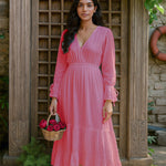 Ekaurr BIGDI Mehar Long Cotton Dress finest cotton summer maxi dress in a grace-inspired soft pastel tone with a relaxed flowing silhouette, artisan slow fashion wearable for women from the BIGDI summer pastel collection