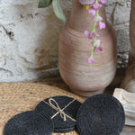 Ekaurr Midnight Elegance Hand Beaded Coaster set of 6 handcrafted dark coasters with intricate bead embellishment in midnight tones, artisan luxury table accessory for protecting surfaces in dining and living spaces