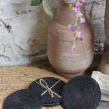 Ekaurr Midnight Elegance Hand Beaded Coaster set of 6 handcrafted dark coasters with intricate bead embellishment in midnight tones, artisan luxury table accessory for protecting surfaces in dining and living spaces
