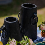 Ekaurr Milk Pots in Black Finish set of 2 handcrafted reclaimed wood pots in matte black with metal ring handles, vintage utility-inspired rustic décor accent for dried botanicals