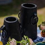 Ekaurr Milk Pots in Black Finish set of 2 handcrafted reclaimed wood pots in matte black with metal ring handles, vintage utility-inspired rustic décor accent for dried botanicals