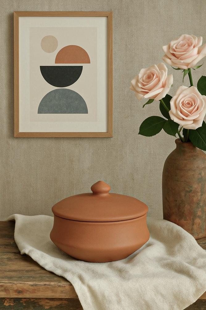 Ekaurr Minimal Terracotta Serving Bowl set of 3 handmade natural clay bowls in a clean unfussy form crafted by rural Indian artisans, earthy artisan kitchen essentials for everyday serving and conscious dining