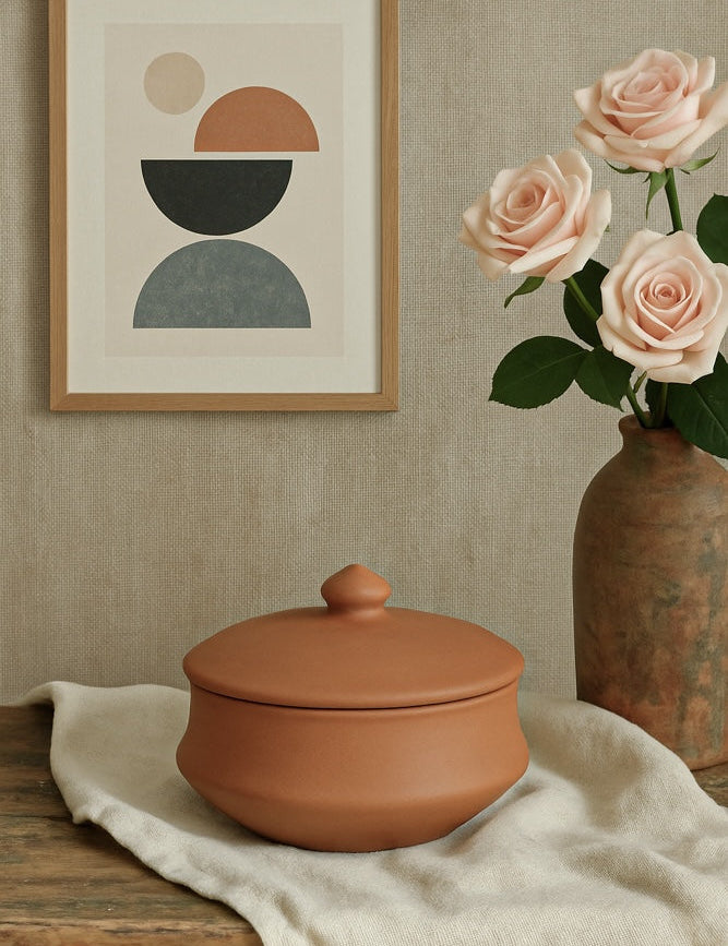 Ekaurr Minimal Terracotta Serving Bowl set of 3 handmade natural clay bowls in a clean unfussy form crafted by rural Indian artisans, earthy artisan kitchen essentials for everyday serving and conscious dining