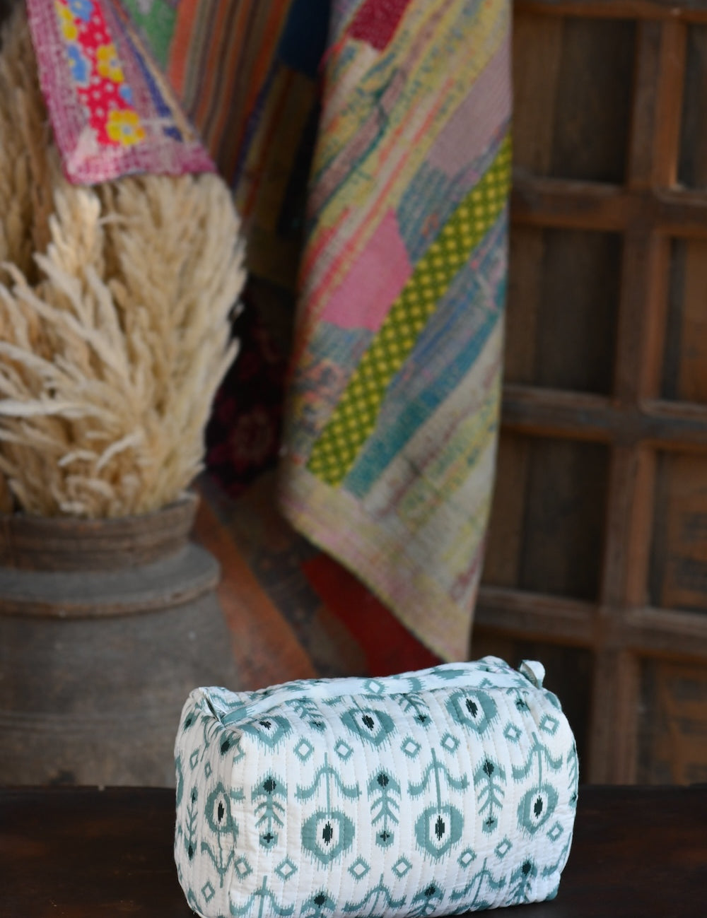 Ekaurr Mint Flora Pouch handcrafted fabric pouch in fresh mint green with floral folk embroidery or print detailing, artisan Indian textile accessory for gifting jewellery storage and everyday use