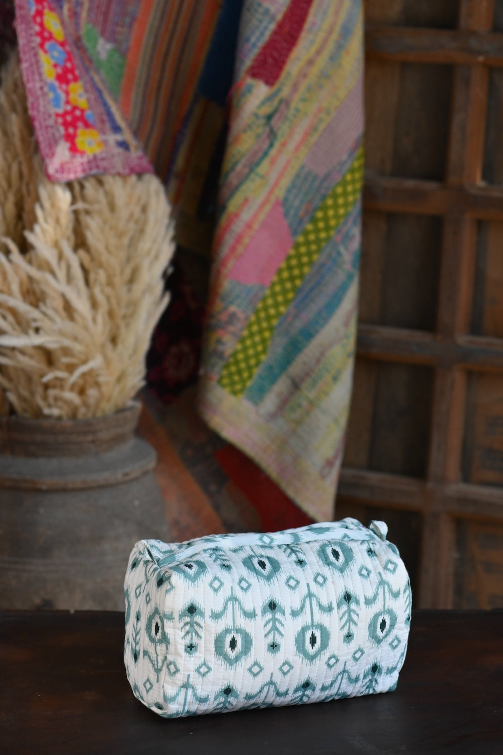 Ekaurr Mint Flora Pouch handcrafted fabric pouch in fresh mint green with floral folk embroidery or print detailing, artisan Indian textile accessory for gifting jewellery storage and everyday use