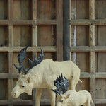 Ekaurr Moose set of 2 handcrafted jute sculptures with distinctive antlers in a natural standing pose, earthy natural fibre wildlife figurine pair for home decor and shelves