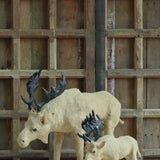 Ekaurr Moose set of 2 handcrafted jute sculptures with distinctive antlers in a natural standing pose, earthy natural fibre wildlife figurine pair for home decor and shelves