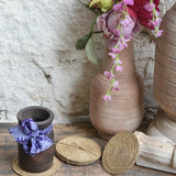 Ekaurr Morning Elegance Gift Set curated artisan gift set of four hand-beaded gold weave coasters paired with a reclaimed wood pot adorned with a fabric bow and complimentary greeting card, elegant sustainable gifting for home and table styling